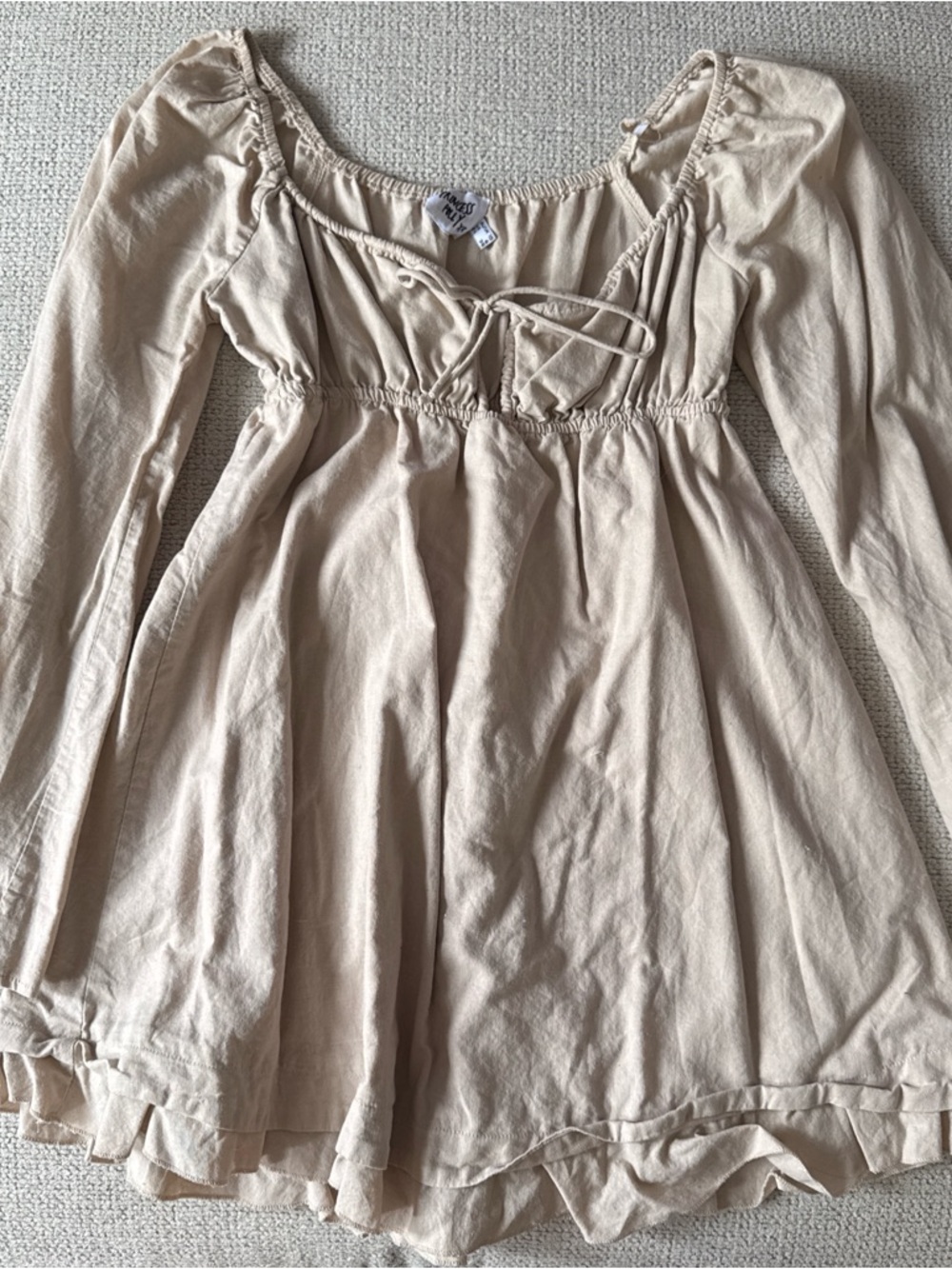 Light Beige Peasant Babydoll Dress
